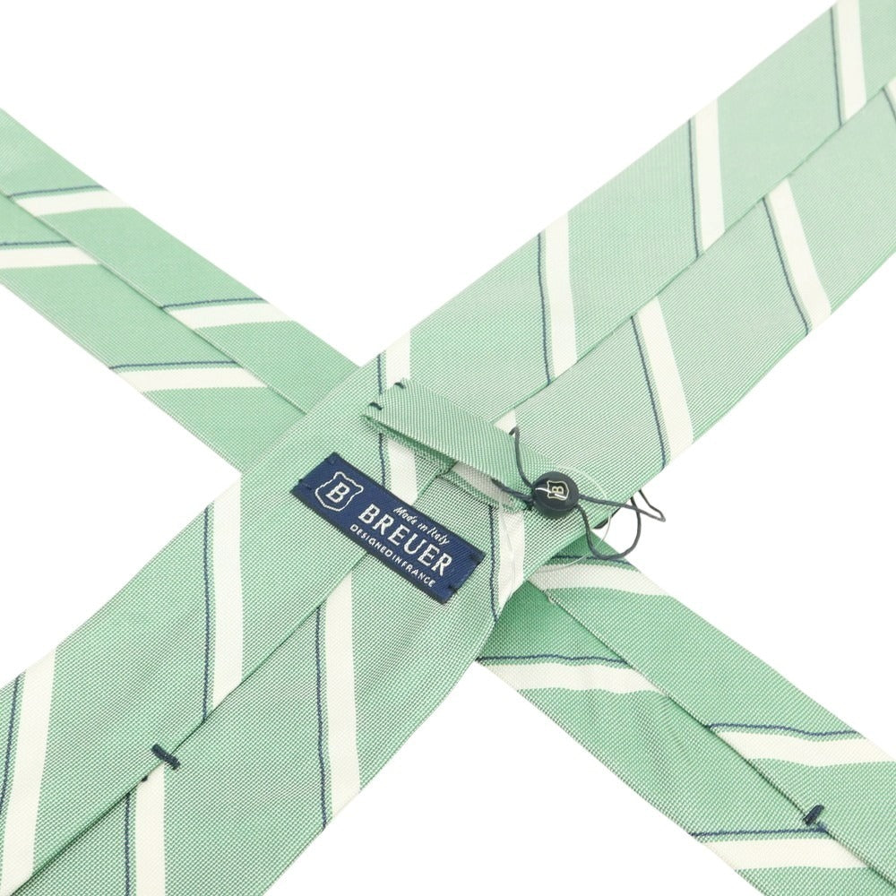 【新品】ブリューワー BREUER シルク ストライプ柄ネクタイ グリーンxホワイト【 状態ランクN 】【 メンズ 】