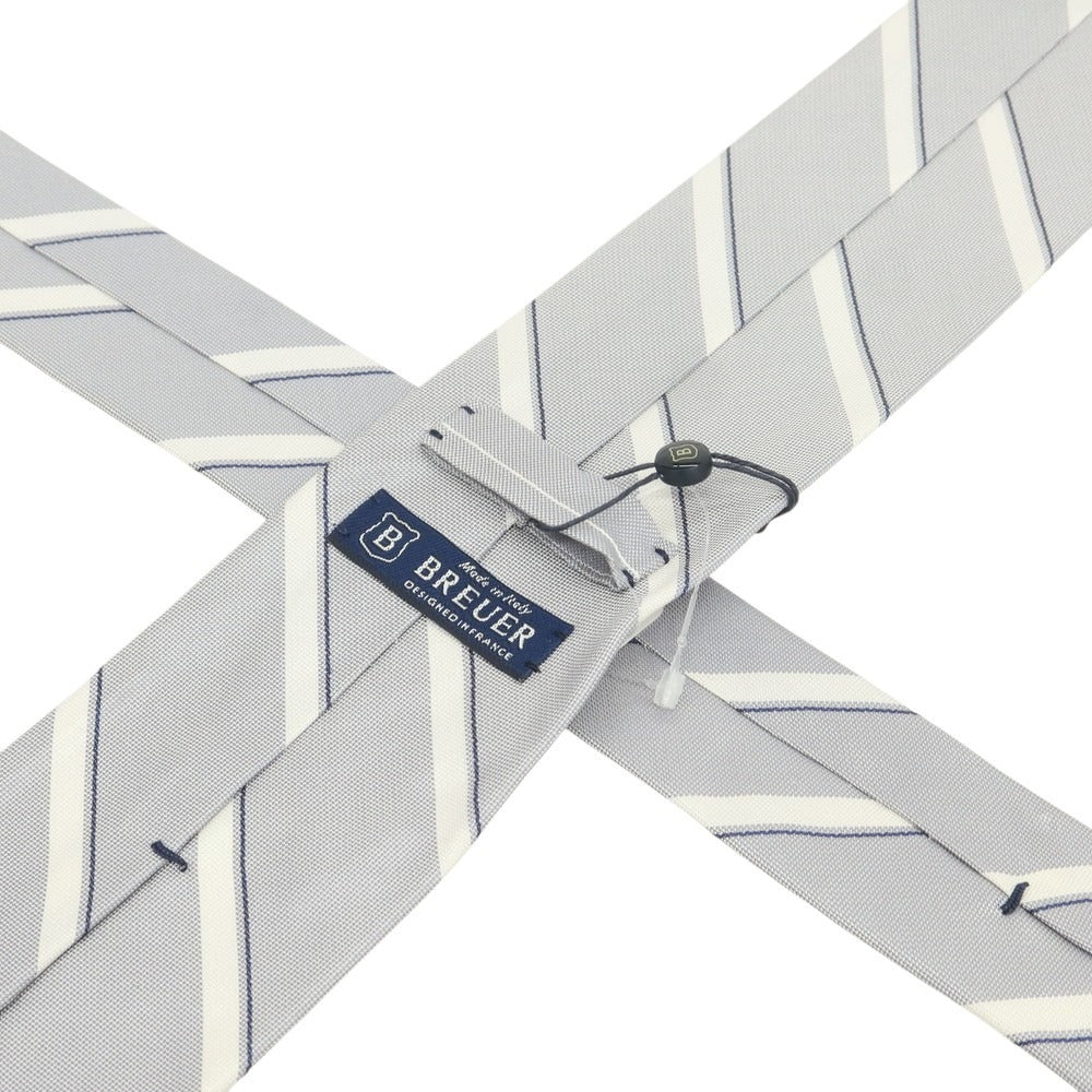【新品】ブリューワー BREUER シルク ストライプ柄ネクタイ グレーxホワイト【 状態ランクN 】【 メンズ 】
