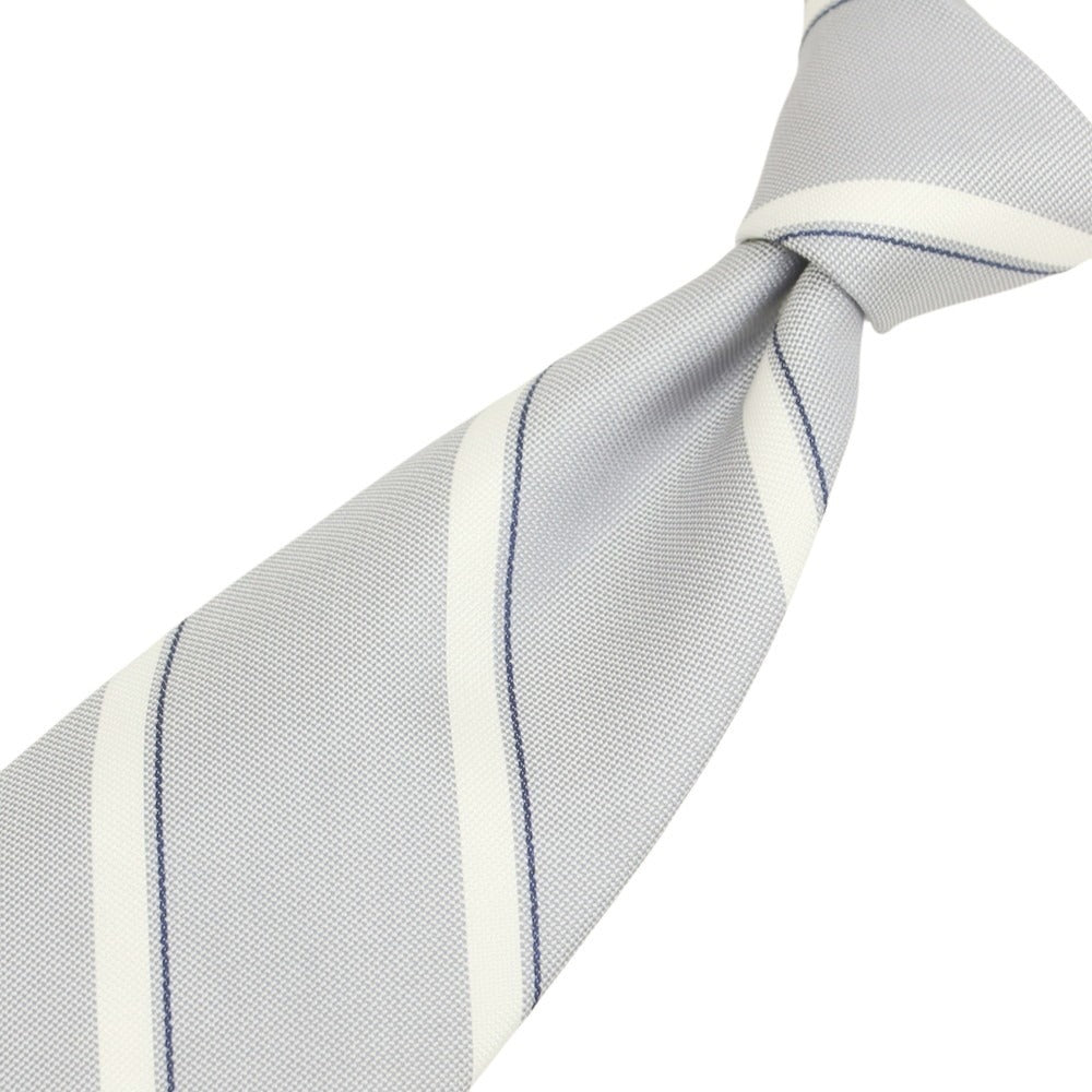 【新品】ブリューワー BREUER シルク ストライプ柄ネクタイ グレーxホワイト【 状態ランクN 】【 メンズ 】