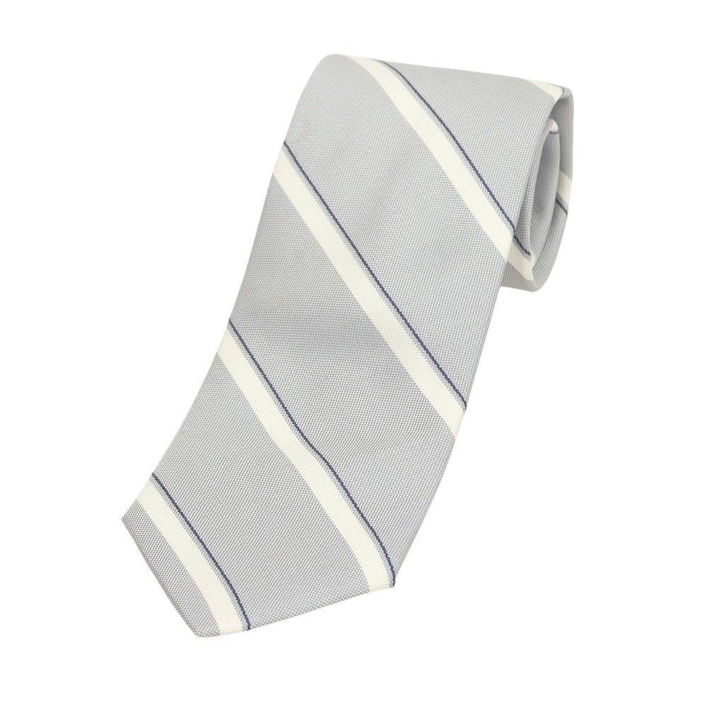 【新品】ブリューワー BREUER シルク ストライプ柄ネクタイ グレーxホワイト【 状態ランクN 】【 メンズ 】