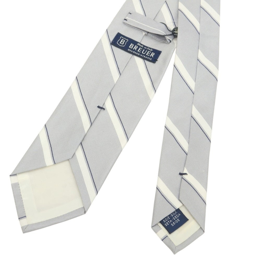 【新品】ブリューワー BREUER シルク ストライプ柄ネクタイ グレーxホワイト【 状態ランクN 】【 メンズ 】
