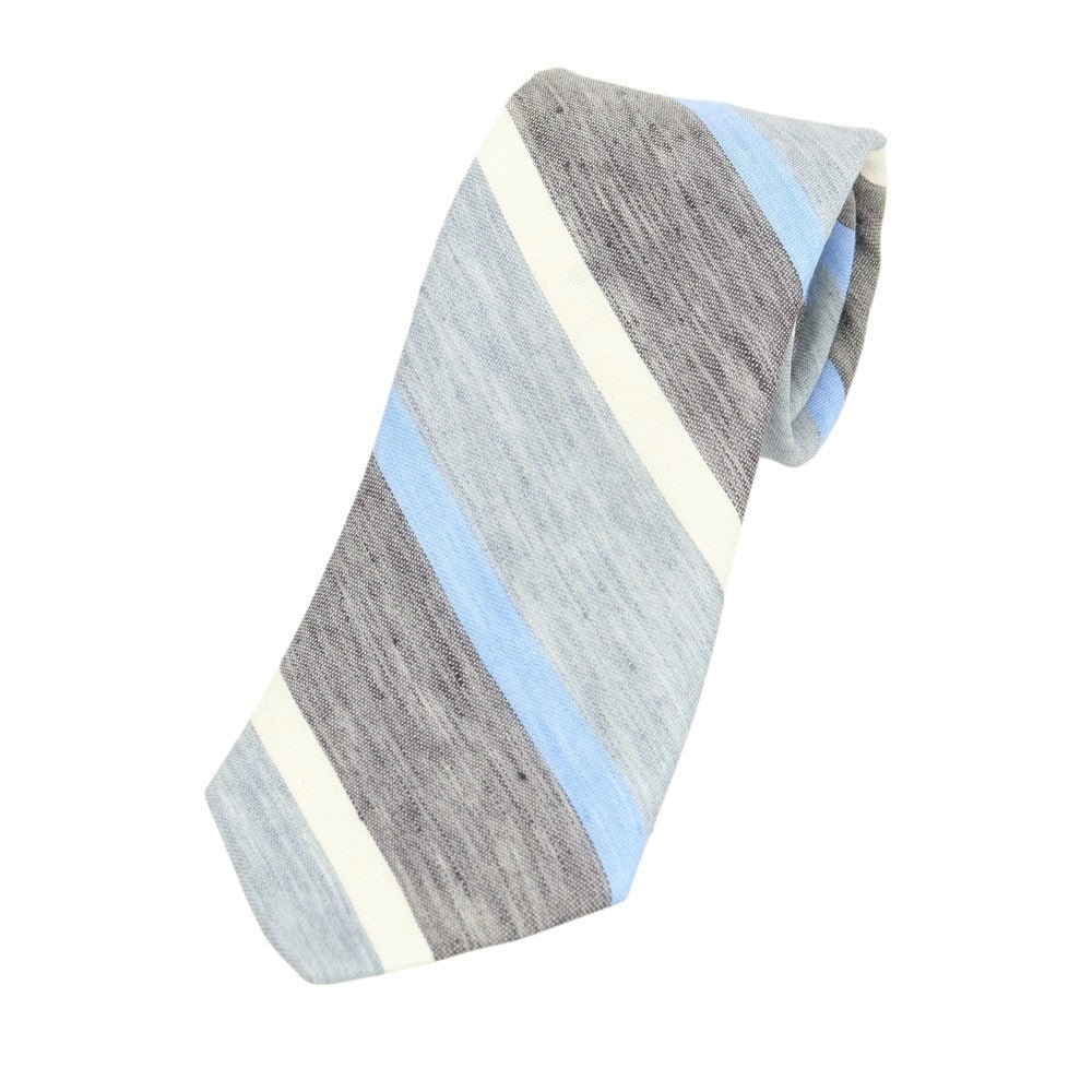 【新品】ブリューワー BREUER シルクリネン ストライプ柄ネクタイ グレーxブルー【 状態ランクN 】【 メンズ 】