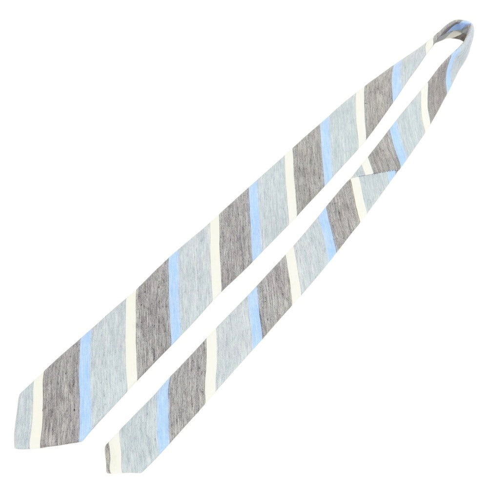 【新品】ブリューワー BREUER シルクリネン ストライプ柄ネクタイ グレーxブルー【 状態ランクN 】【 メンズ 】