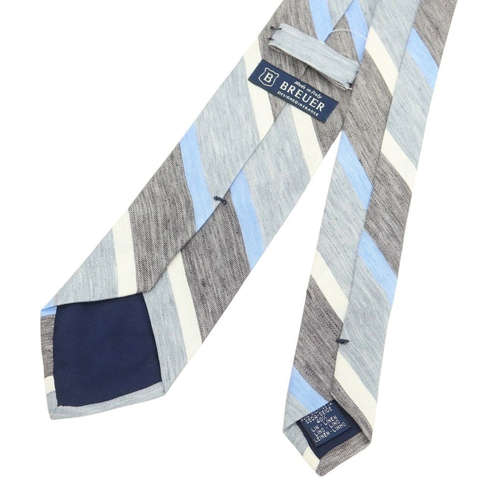 【新品】ブリューワー BREUER シルクリネン ストライプ柄ネクタイ グレーxブルー【 状態ランクN 】【 メンズ 】