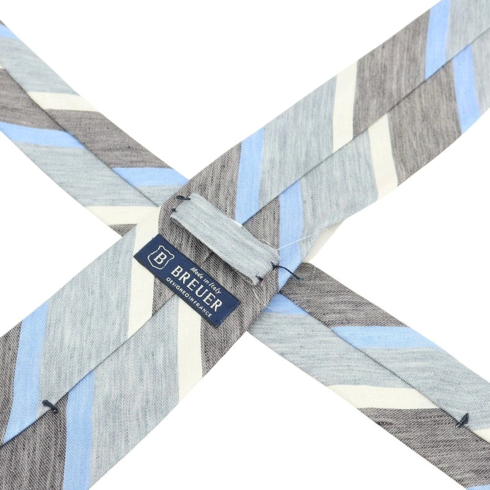 【新品】ブリューワー BREUER シルクリネン ストライプ柄ネクタイ グレーxブルー【 状態ランクN 】【 メンズ 】