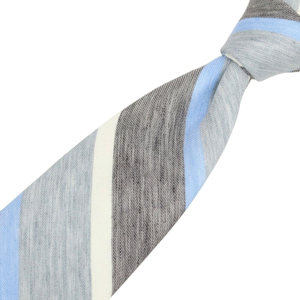 【新品】ブリューワー BREUER シルクリネン ストライプ柄ネクタイ グレーxブルー【 状態ランクN 】【 メンズ 】