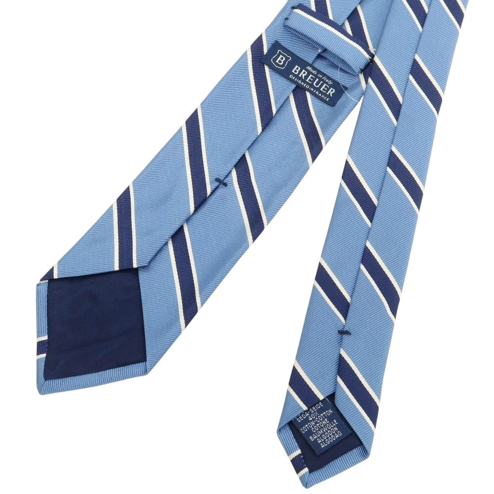 【新品】ブリューワー BREUER シルクコットン ストライプ柄ネクタイ ライトブルーxネイビー【 状態ランクN 】【 メンズ 】