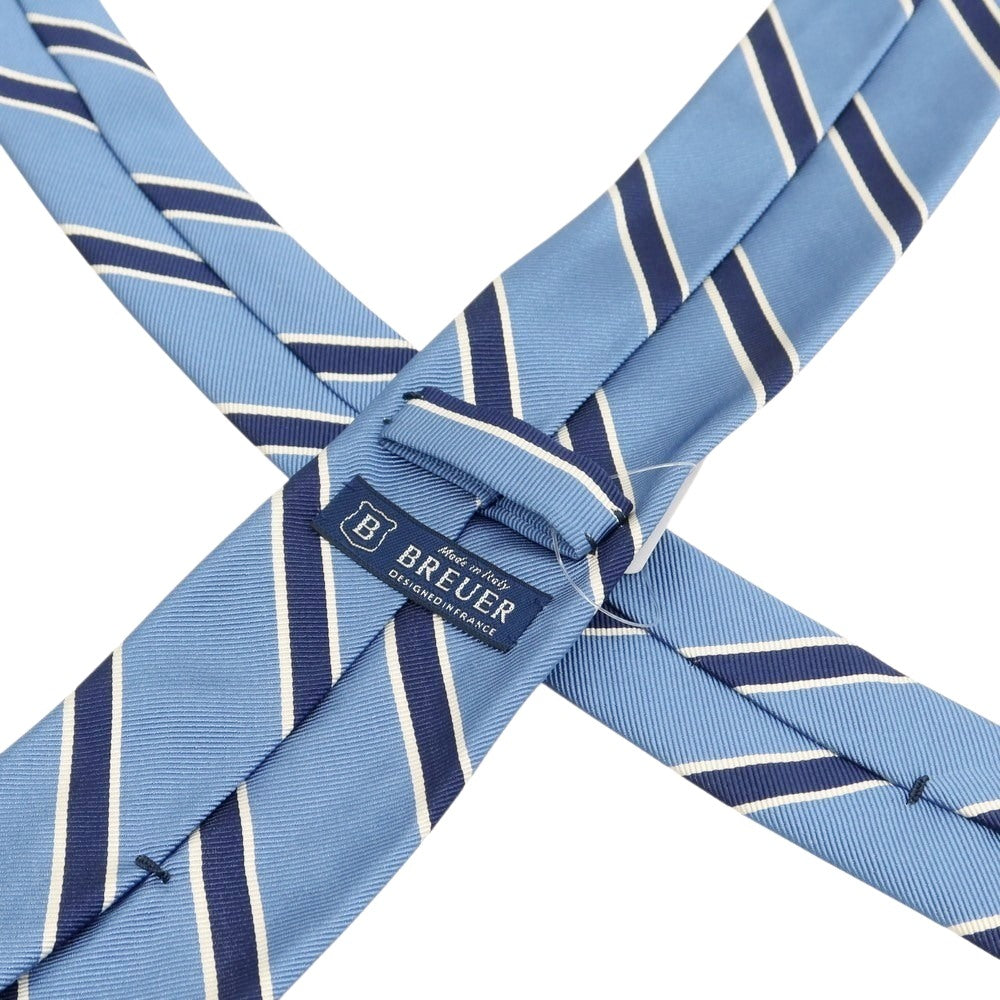【新品】ブリューワー BREUER シルクコットン ストライプ柄ネクタイ ライトブルーxネイビー【 状態ランクN 】【 メンズ 】
