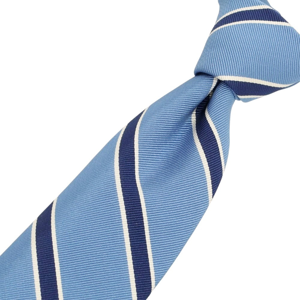 【新品】ブリューワー BREUER シルクコットン ストライプ柄ネクタイ ライトブルーxネイビー【 状態ランクN 】【 メンズ 】