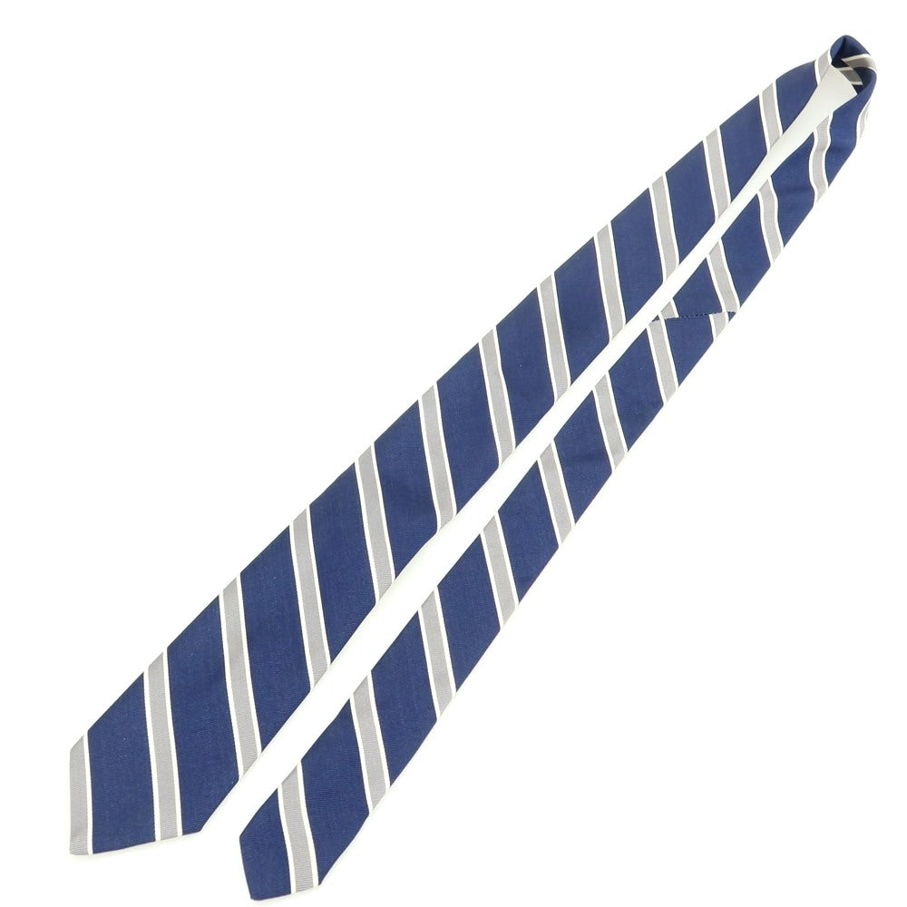 【新品】ブリューワー BREUER シルクコットン ストライプ柄ネクタイ ネイビーxグレー【 状態ランクN 】【 メンズ 】