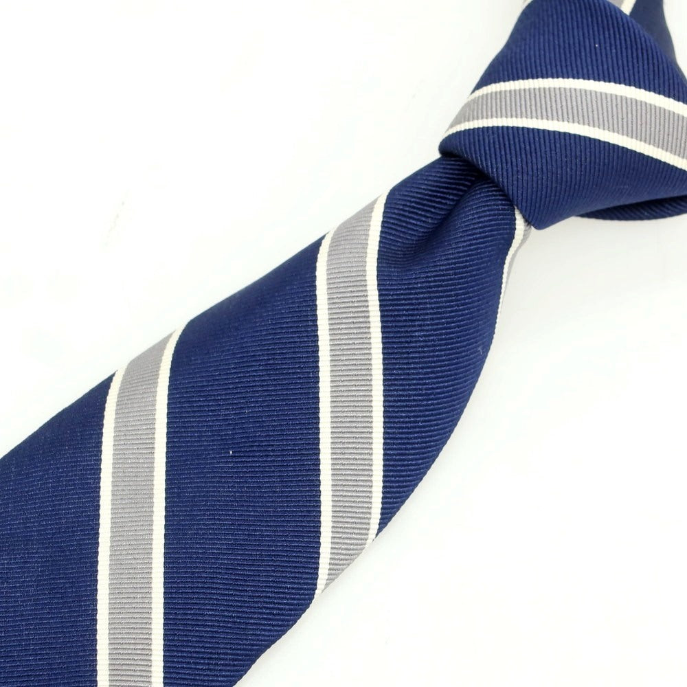 【新品】ブリューワー BREUER シルクコットン ストライプ柄ネクタイ ネイビーxグレー【 状態ランクN 】【 メンズ 】