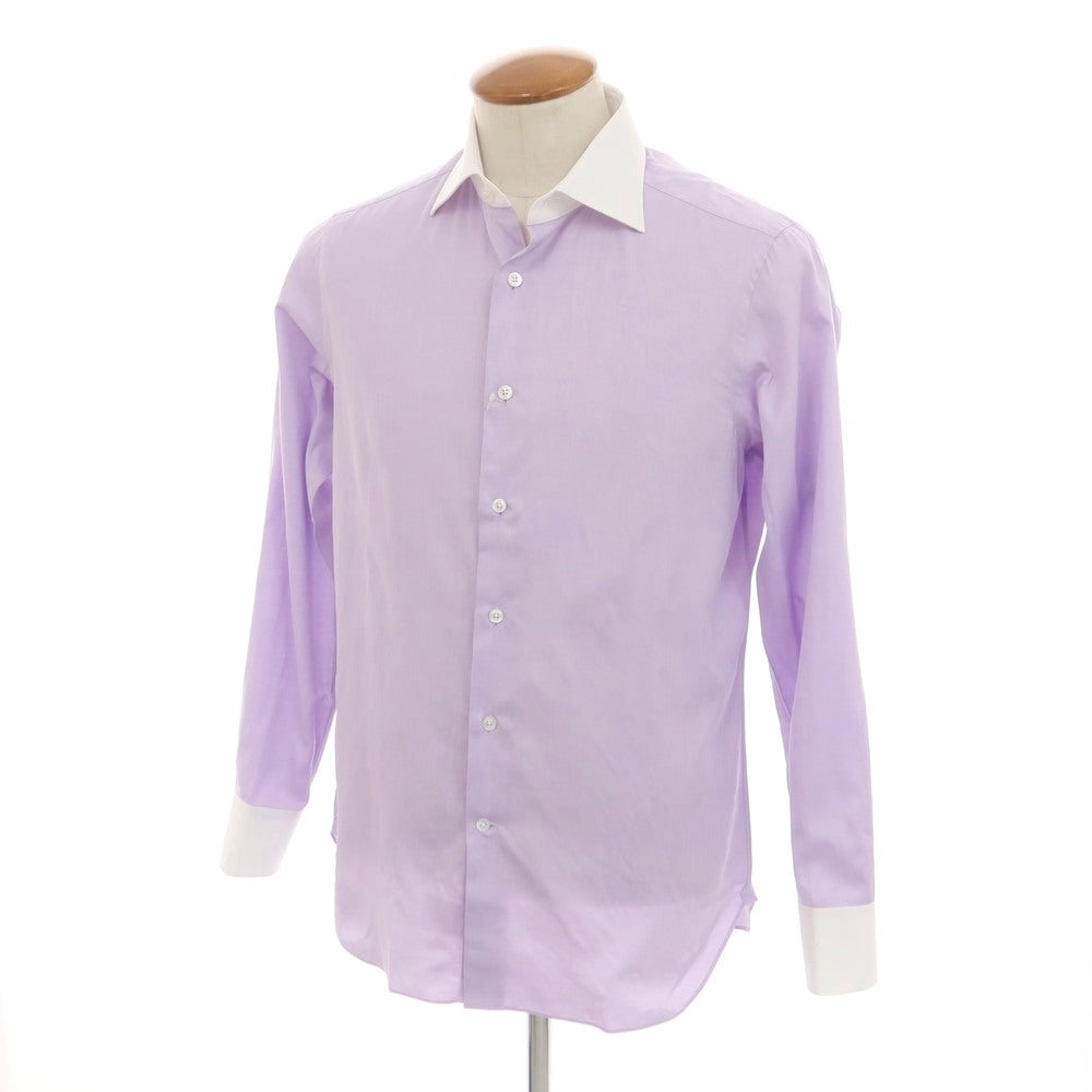 【中古】ビームスエフ BEAMS F コットン セミワイドカラー クレリック ドレスシャツ ラベンダーxホワイト【 40 】【 状態ランクB 】【 メンズ 】