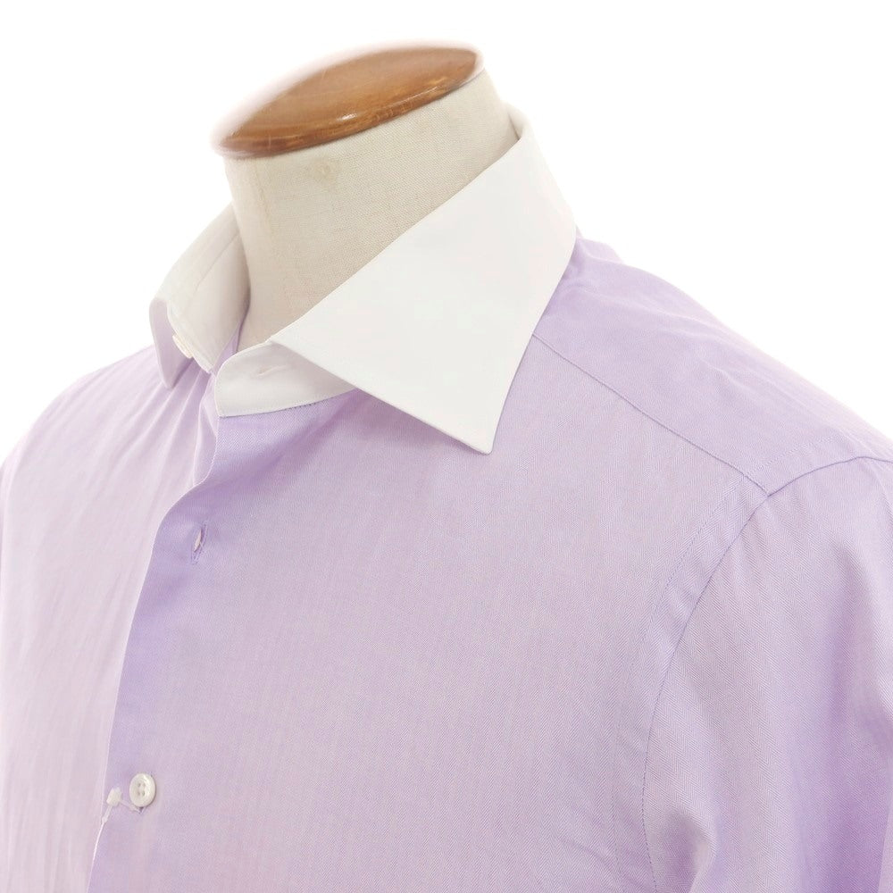 【中古】ビームスエフ BEAMS F コットン セミワイドカラー クレリック ドレスシャツ ラベンダーxホワイト【 40 】【 状態ランクB 】【 メンズ 】