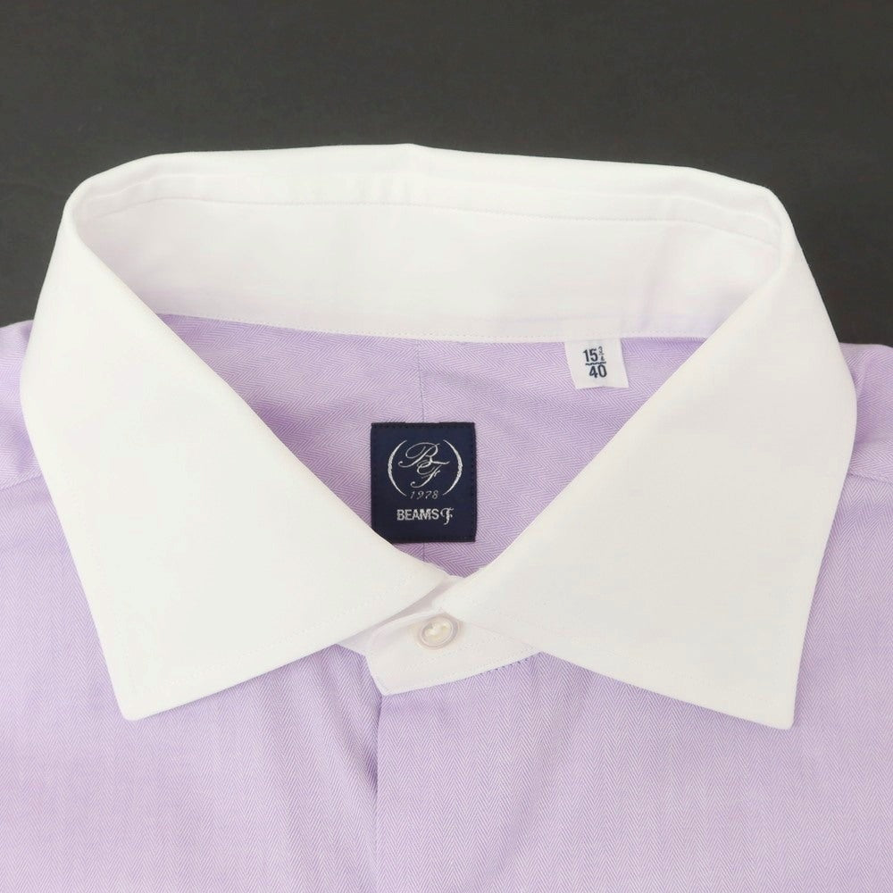 【中古】ビームスエフ BEAMS F コットン セミワイドカラー クレリック ドレスシャツ ラベンダーxホワイト【 40 】【 状態ランクB 】【 メンズ 】