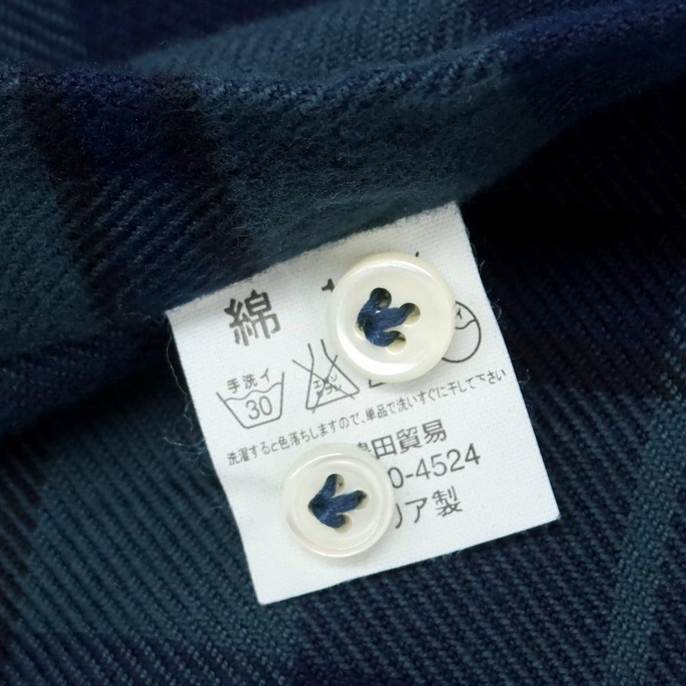 【中古】サンフォート Sanfort コットン チェック ホリゾンタルカラー カジュアルシャツ ダルブルー系xネイビー【 39 】【 状態ランクA 】【 メンズ 】