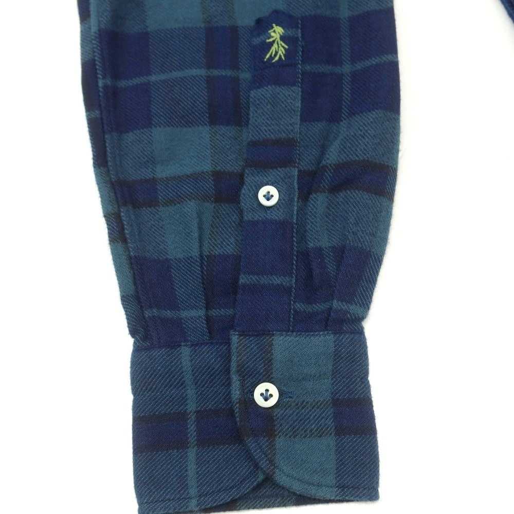 【中古】サンフォート Sanfort コットン チェック ホリゾンタルカラー カジュアルシャツ ダルブルー系xネイビー【 39 】【 状態ランクA 】【 メンズ 】