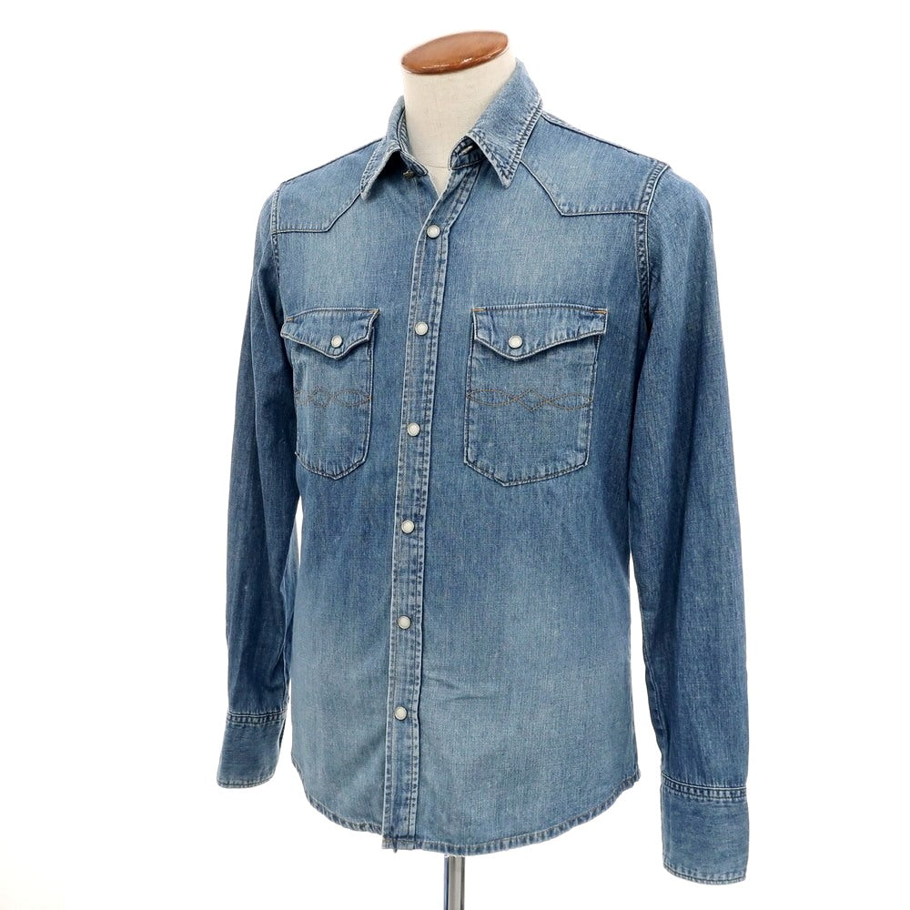 【中古】シーグリーン Seagreen コットン カジュアルシャツ ブルーインディゴ【 2 】【 状態ランクC 】【 メンズ 】