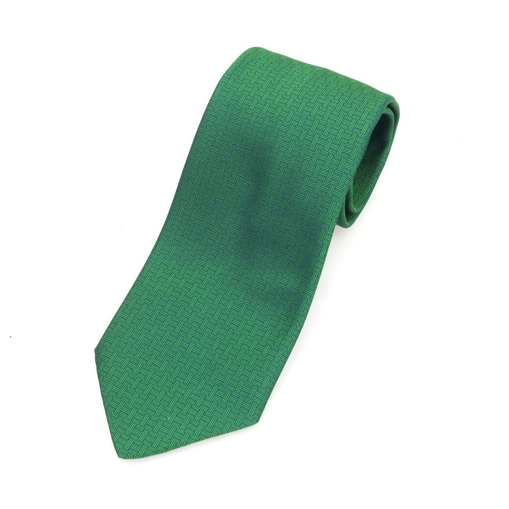 【中古】エルメス HERMES シルク ジャカード ネクタイ グリーン【 状態ランクA 】【 メンズ 】