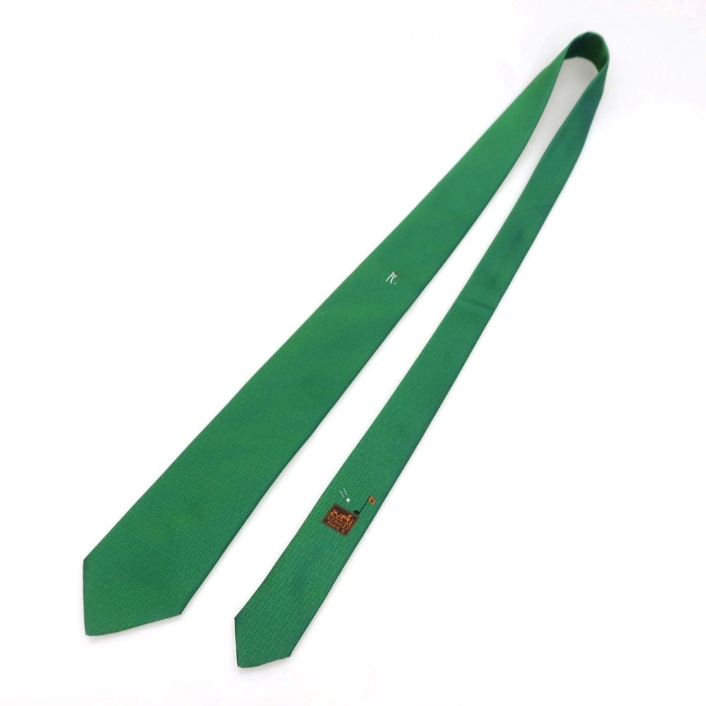 【中古】エルメス HERMES シルク ジャカード ネクタイ グリーン【 状態ランクA 】【 メンズ 】