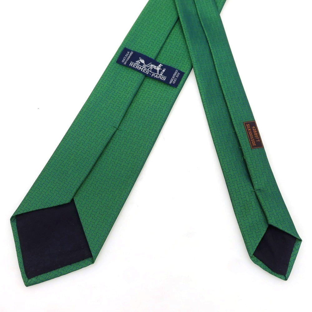 【中古】エルメス HERMES シルク ジャカード ネクタイ グリーン【 状態ランクA 】【 メンズ 】