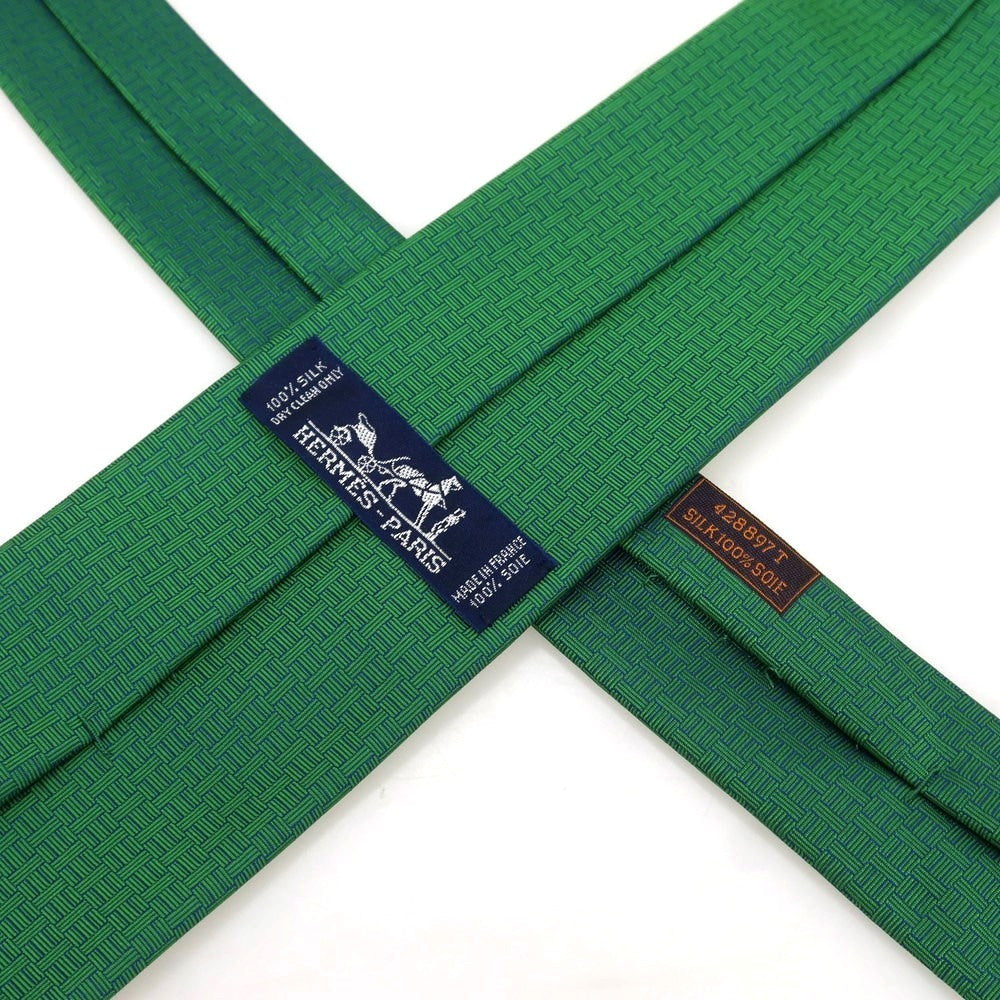 【中古】エルメス HERMES シルク ジャカード ネクタイ グリーン【 状態ランクA 】【 メンズ 】