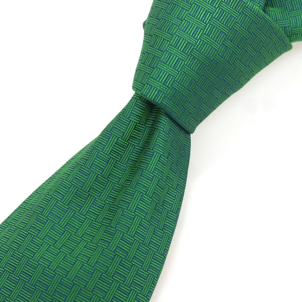 【中古】エルメス HERMES シルク ジャカード ネクタイ グリーン【 状態ランクA 】【 メンズ 】