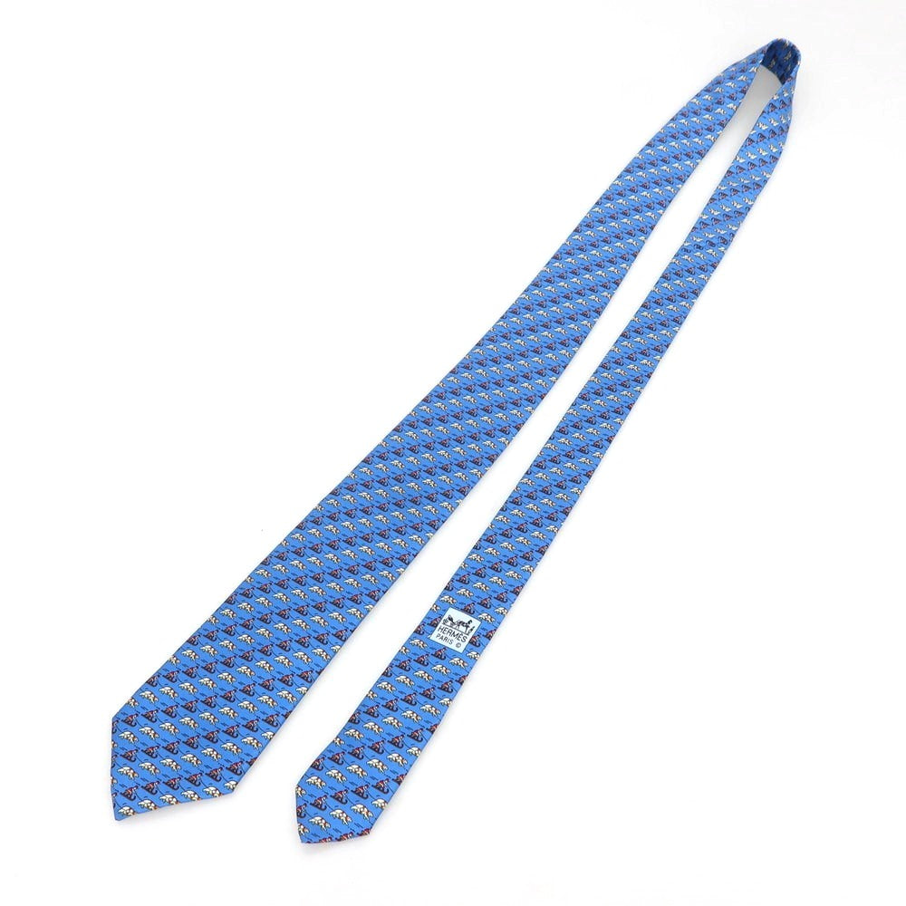 【中古】エルメス HERMES シルク プリント 小紋柄ネクタイ ブルー【 状態ランクA 】【 メンズ 】