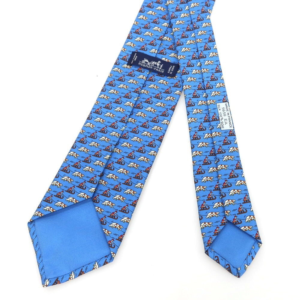 【中古】エルメス HERMES シルク プリント 小紋柄ネクタイ ブルー【 状態ランクA 】【 メンズ 】