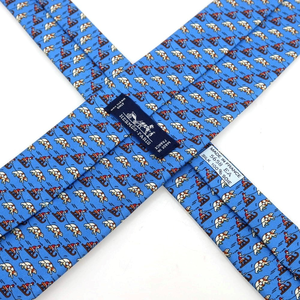 【中古】エルメス HERMES シルク プリント 小紋柄ネクタイ ブルー【 状態ランクA 】【 メンズ 】
