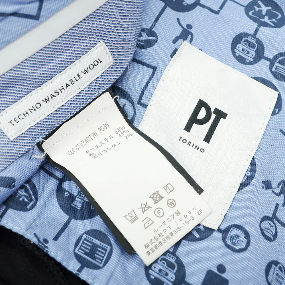 【中古】ピーティートリノ PT TORINO TECHNO WASHABLE WOOL ストレッチ ポリエステルウール ドレススラックスパンツ ブラック【 48 】【 状態ランクD 】【 メンズ 】