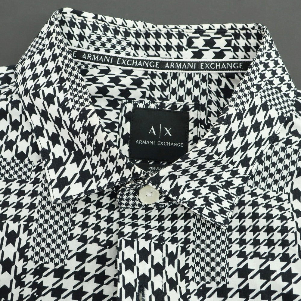 【中古】アルマーニ エクスチェンジ A/X ARMANI EXCHANGE コットン ハウンドトゥース ショートカラー カジュアルシャツ ブラックxホワイト【 S 】【 状態ランクC 】【 メンズ 】