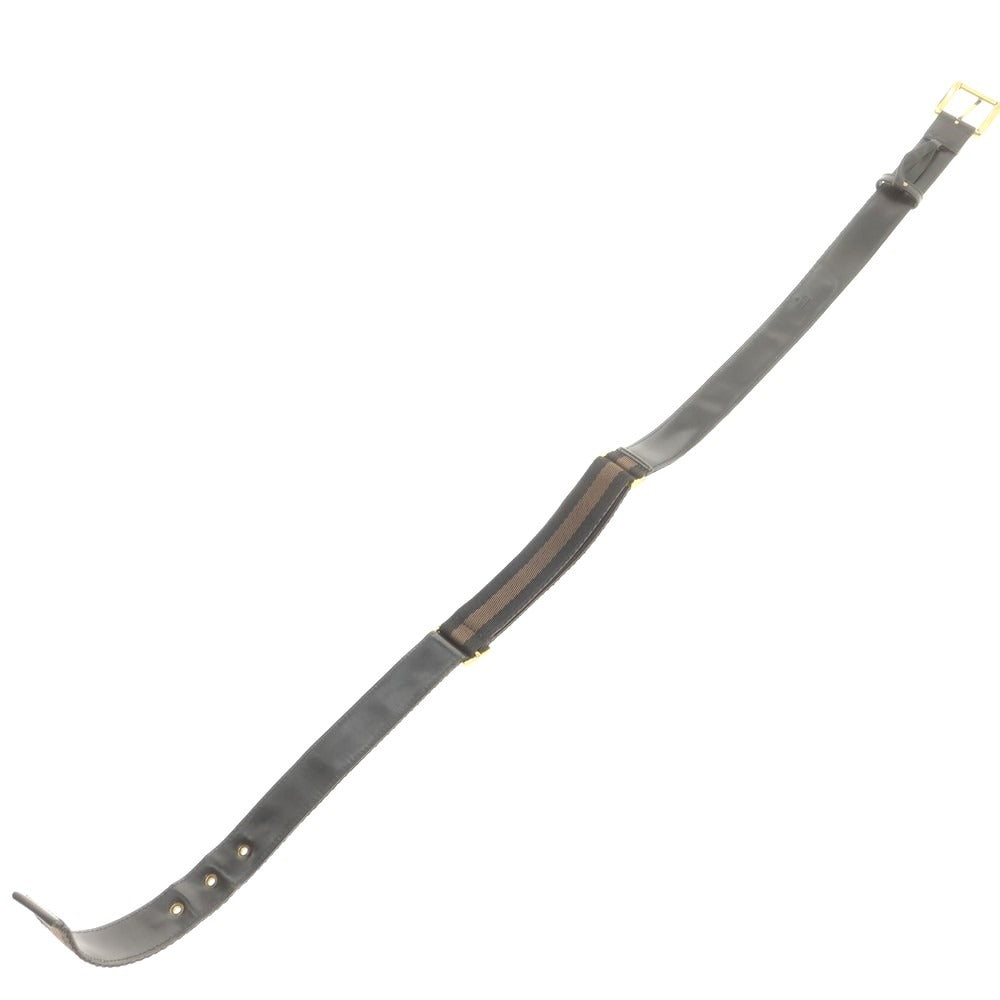 【中古】グッチ GUCCI キャンバス レザー ライン ベルト ブラックxカーキ【 85 】【 状態ランクC 】【 メンズ 】