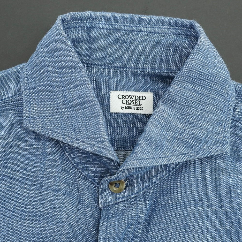 【中古】クラウデッドクローゼット CROWDED CLOSET コットン ホリゾンタルカラー カジュアルシャツ ブルー【 表記なし(S位) 】【 状態ランクB 】【 メンズ 】