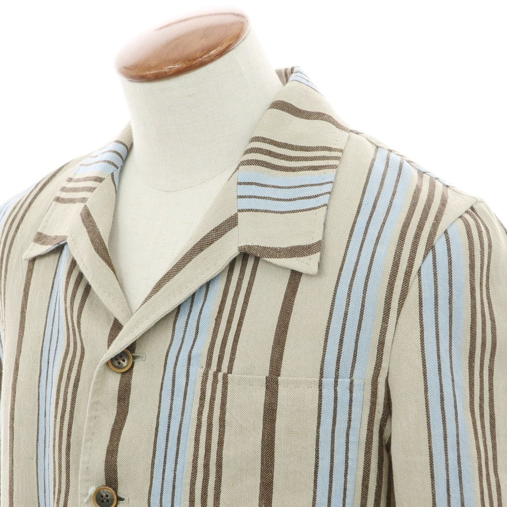 【中古】スティレ ラティーノ STILE LATINO リネン ストライプ カバーオール ジャケット ベージュxブラウン【 46 】【 状態ランクB 】【 メンズ 】