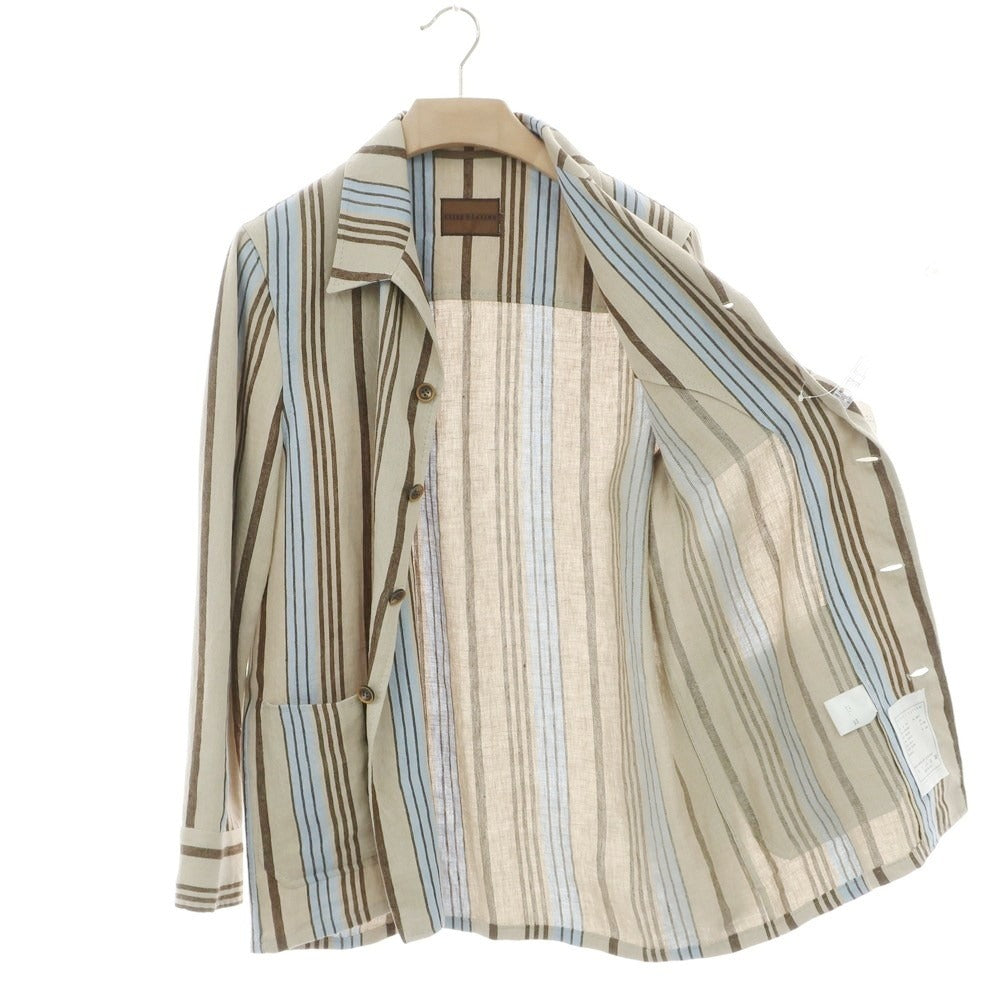【中古】スティレ ラティーノ STILE LATINO リネン ストライプ カバーオール ジャケット ベージュxブラウン【 46 】【 状態ランクB 】【 メンズ 】