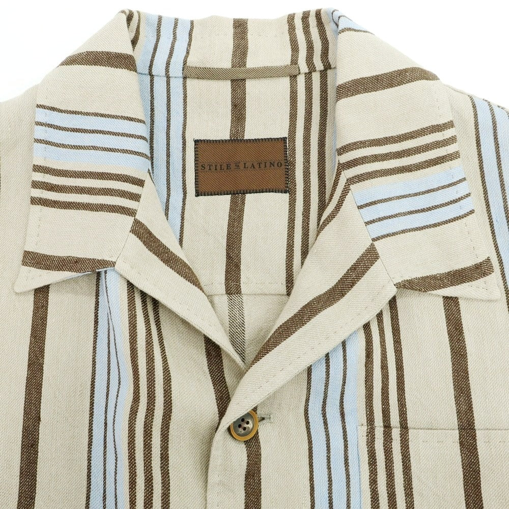【中古】スティレ ラティーノ STILE LATINO リネン ストライプ カバーオール ジャケット ベージュxブラウン【 46 】【 状態ランクB 】【 メンズ 】