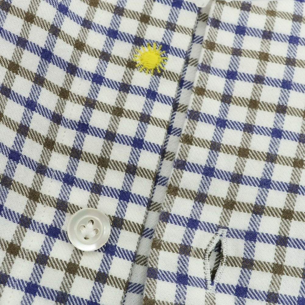 【中古】ジャンネット giannetto コットン チェック ホリゾンタルカラー カジュアルシャツ ホワイトxカーキ【 38 】【 状態ランクB 】【 メンズ 】