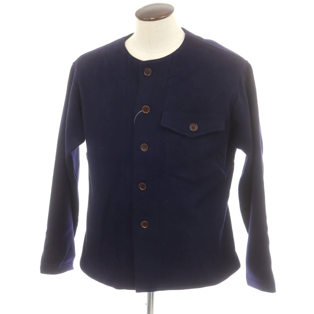 【中古】ラ テッラ LA TERRA ウール ノーカラージャケット ネイビー【 表記なし(L位) 】【 状態ランクA 】【 メンズ 】