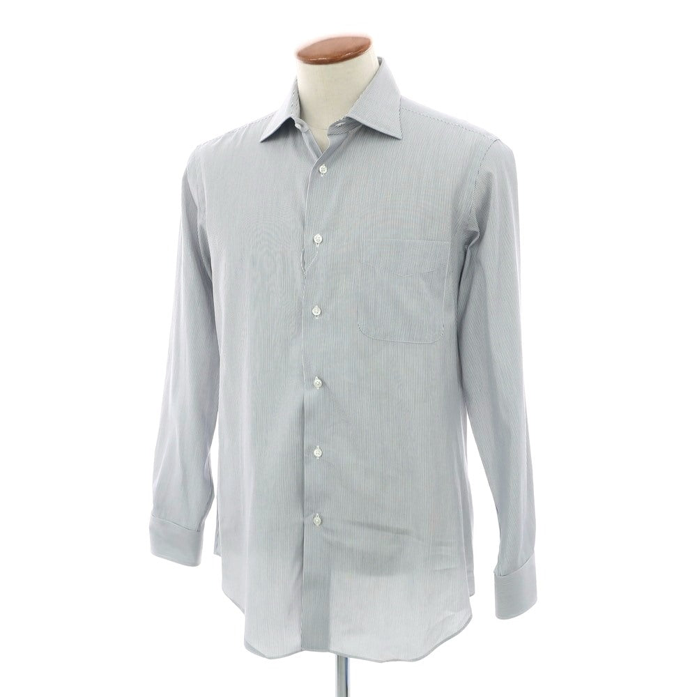 【中古】メイカーズシャツ カマクラ Makers Shirt 鎌倉 コットン ストライプ セミワイドカラー ドレスシャツ ホワイトxネイビー【 表記なし(M位) 】【 状態ランクB 】【 メンズ 】