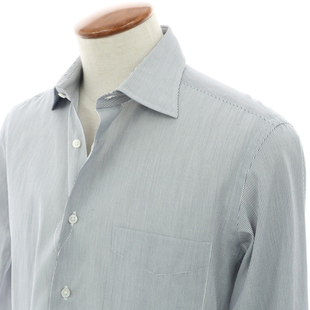 【中古】メイカーズシャツ カマクラ Makers Shirt 鎌倉 コットン ストライプ セミワイドカラー ドレスシャツ ホワイトxネイビー【 表記なし(M位) 】【 状態ランクB 】【 メンズ 】