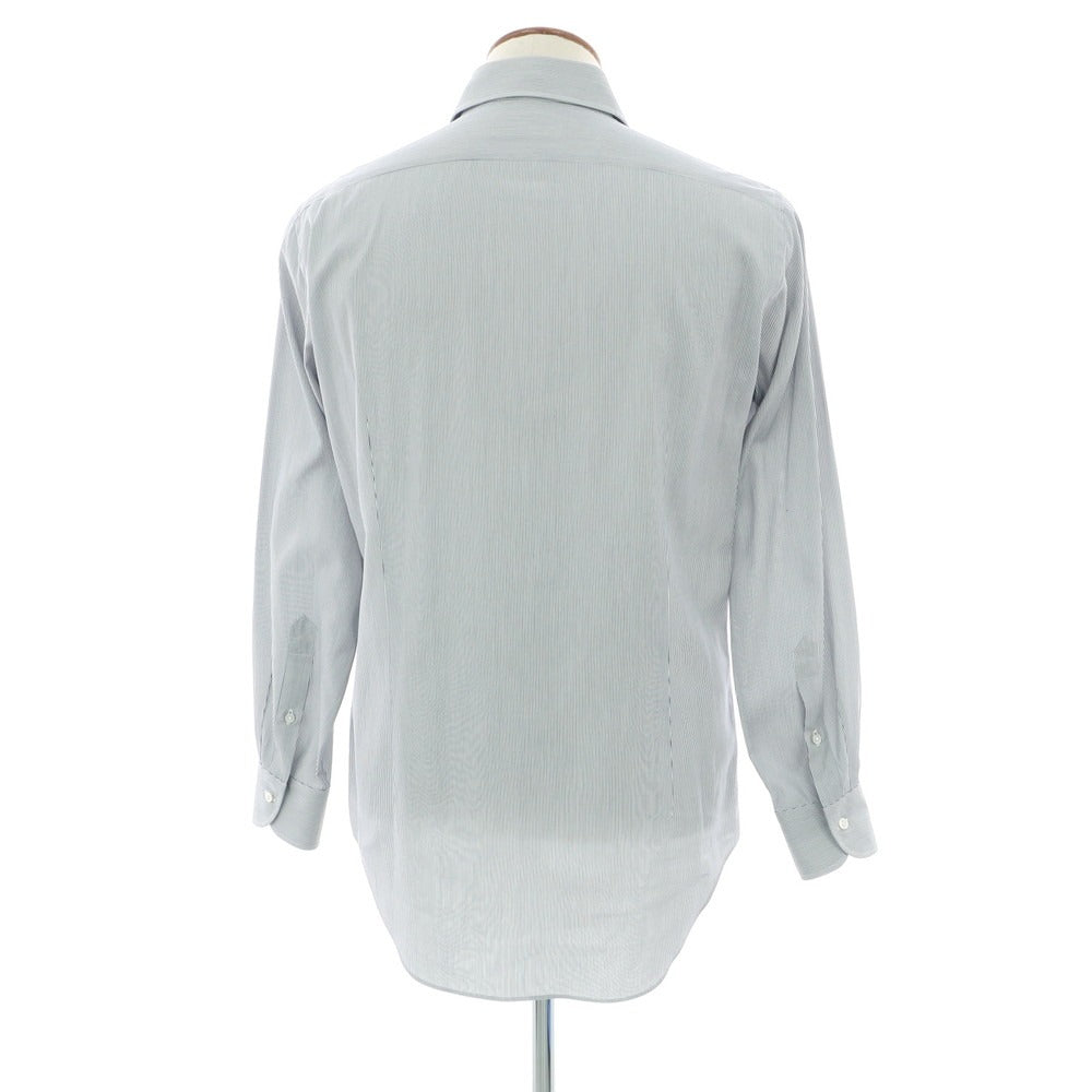 【中古】メイカーズシャツ カマクラ Makers Shirt 鎌倉 コットン ストライプ セミワイドカラー ドレスシャツ ホワイトxネイビー【 表記なし(M位) 】【 状態ランクB 】【 メンズ 】