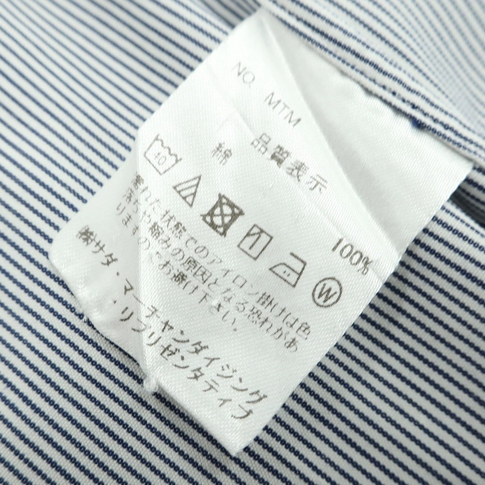 【中古】メイカーズシャツ カマクラ Makers Shirt 鎌倉 コットン ストライプ セミワイドカラー ドレスシャツ ホワイトxネイビー【 表記なし(M位) 】【 状態ランクB 】【 メンズ 】