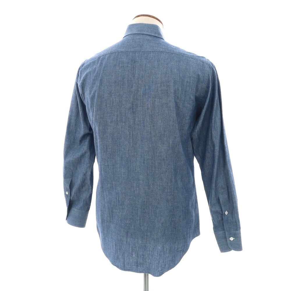 【中古】メイカーズシャツ カマクラ Makers Shirt 鎌倉 コットン シャンブレー ワイドカラー カジュアルシャツ ブルー【 表記なし(M位) 】【 状態ランクC 】【 メンズ 】