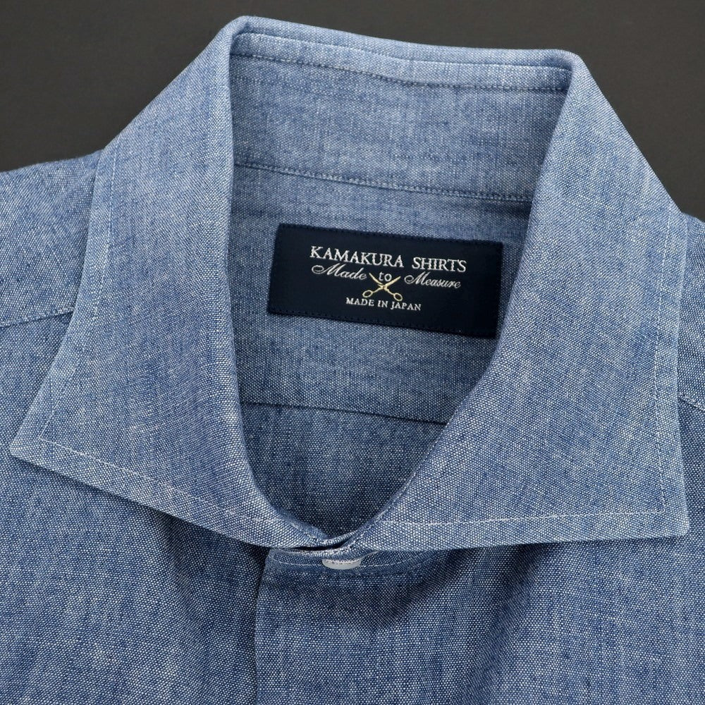 【中古】メイカーズシャツ カマクラ Makers Shirt 鎌倉 コットン シャンブレー ワイドカラー カジュアルシャツ ブルー【 表記なし(M位) 】【 状態ランクC 】【 メンズ 】