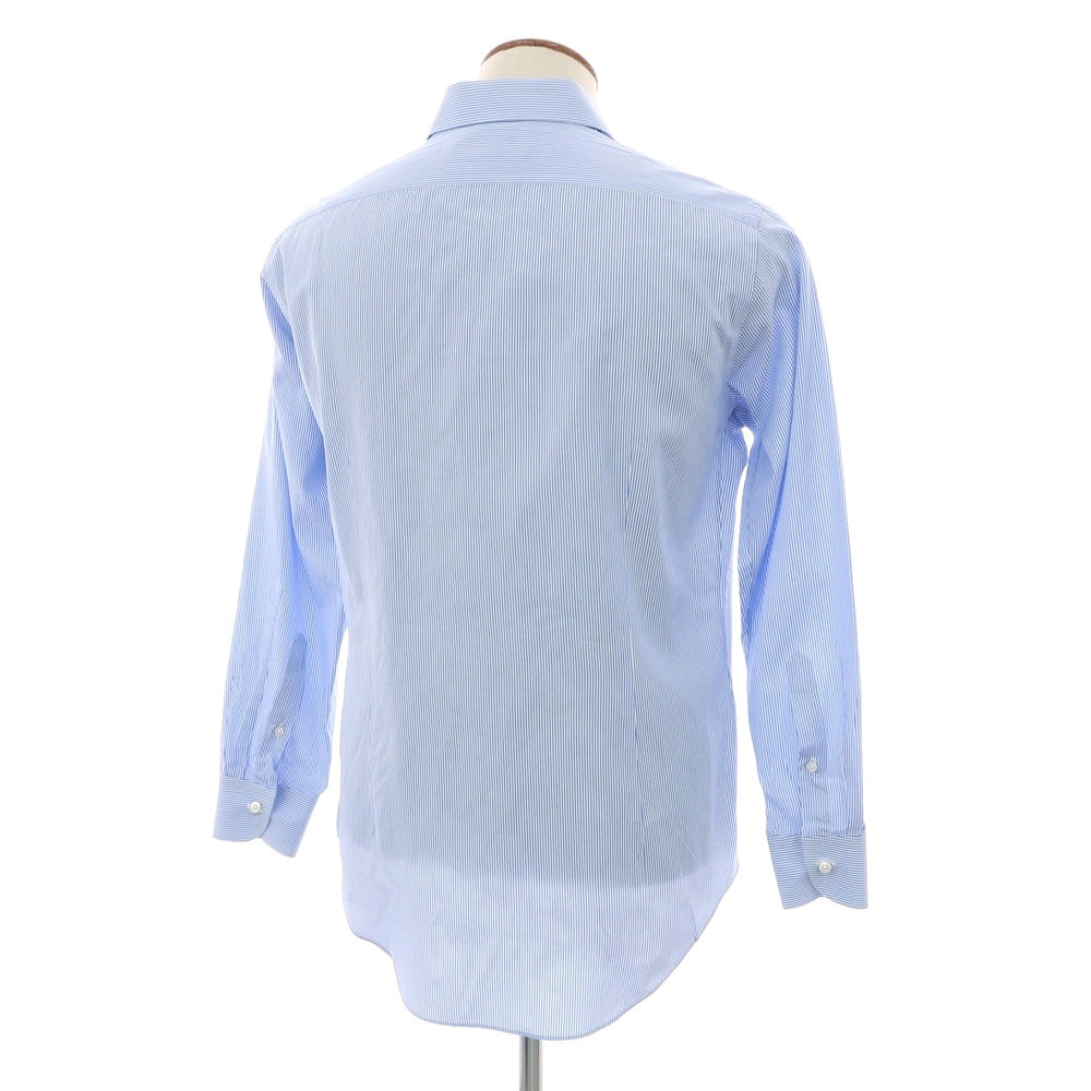 【中古】メイカーズシャツ カマクラ Makers Shirt 鎌倉 コットン ストライプ ワイドカラー ドレスシャツ ライトブルーxホワイト【 表記なし(M位) 】【 状態ランクC 】【 メンズ 】