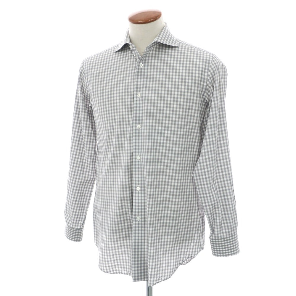 【中古】メイカーズシャツ カマクラ Makers Shirt 鎌倉 コットン ギンガムチェック ワイドカラー カジュアルシャツ グレーxホワイト【 表記なし(M位) 】【 状態ランクC 】【 メンズ 】
