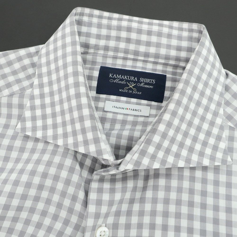 【中古】メイカーズシャツ カマクラ Makers Shirt 鎌倉 コットン ギンガムチェック ワイドカラー カジュアルシャツ グレーxホワイト【 表記なし(M位) 】【 状態ランクC 】【 メンズ 】