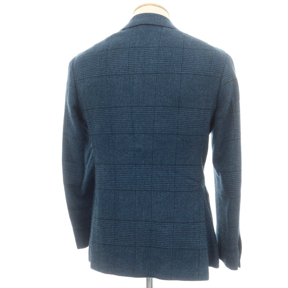 【中古】ブリッラ ペル イル グスト Brilla per il gusto ウールカシミヤ チェック テーラードジャケット グリーンブルーxネイビー【 42 】【 状態ランクB 】【 メンズ 】