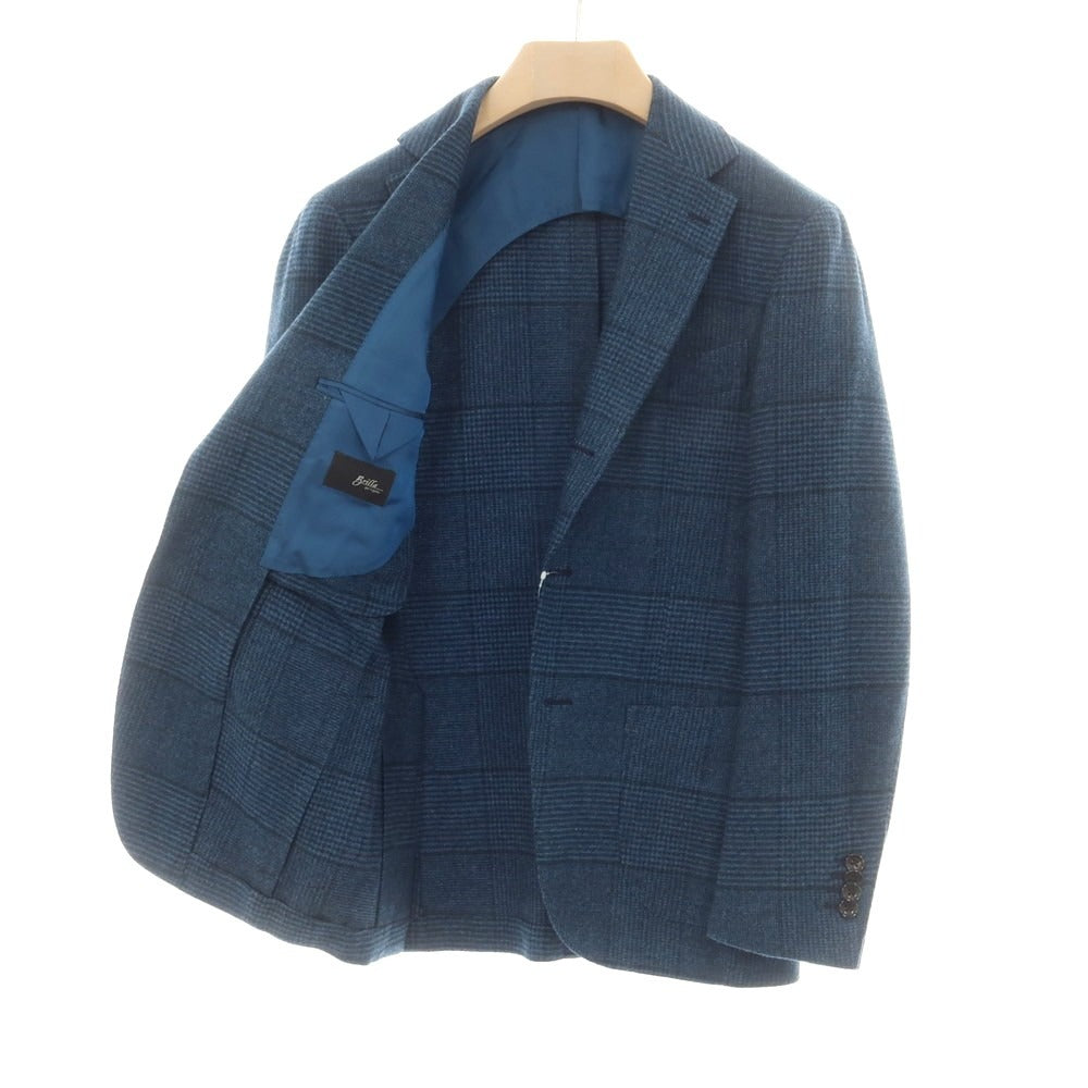 【中古】ブリッラ ペル イル グスト Brilla per il gusto ウールカシミヤ チェック テーラードジャケット グリーンブルーxネイビー【 42 】【 状態ランクB 】【 メンズ 】