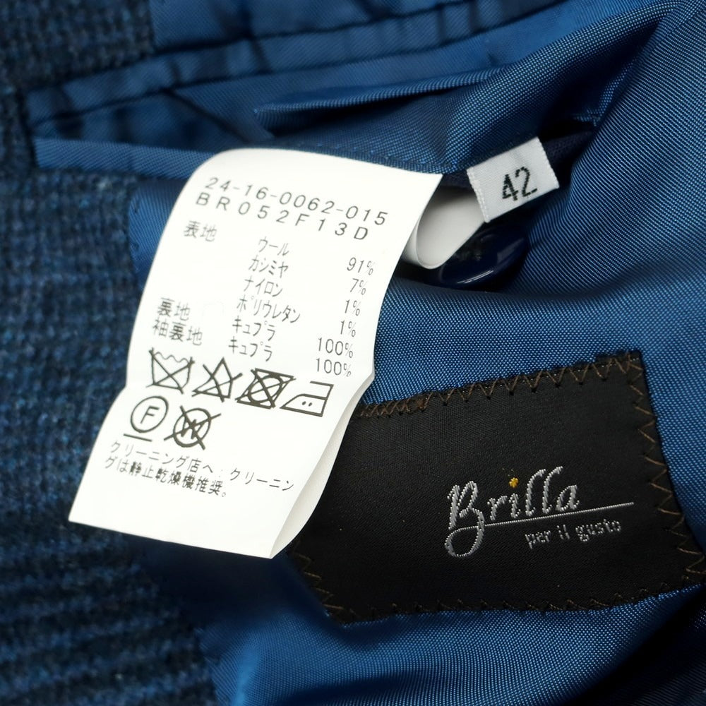 【中古】ブリッラ ペル イル グスト Brilla per il gusto ウールカシミヤ チェック テーラードジャケット グリーンブルーxネイビー【 42 】【 状態ランクB 】【 メンズ 】